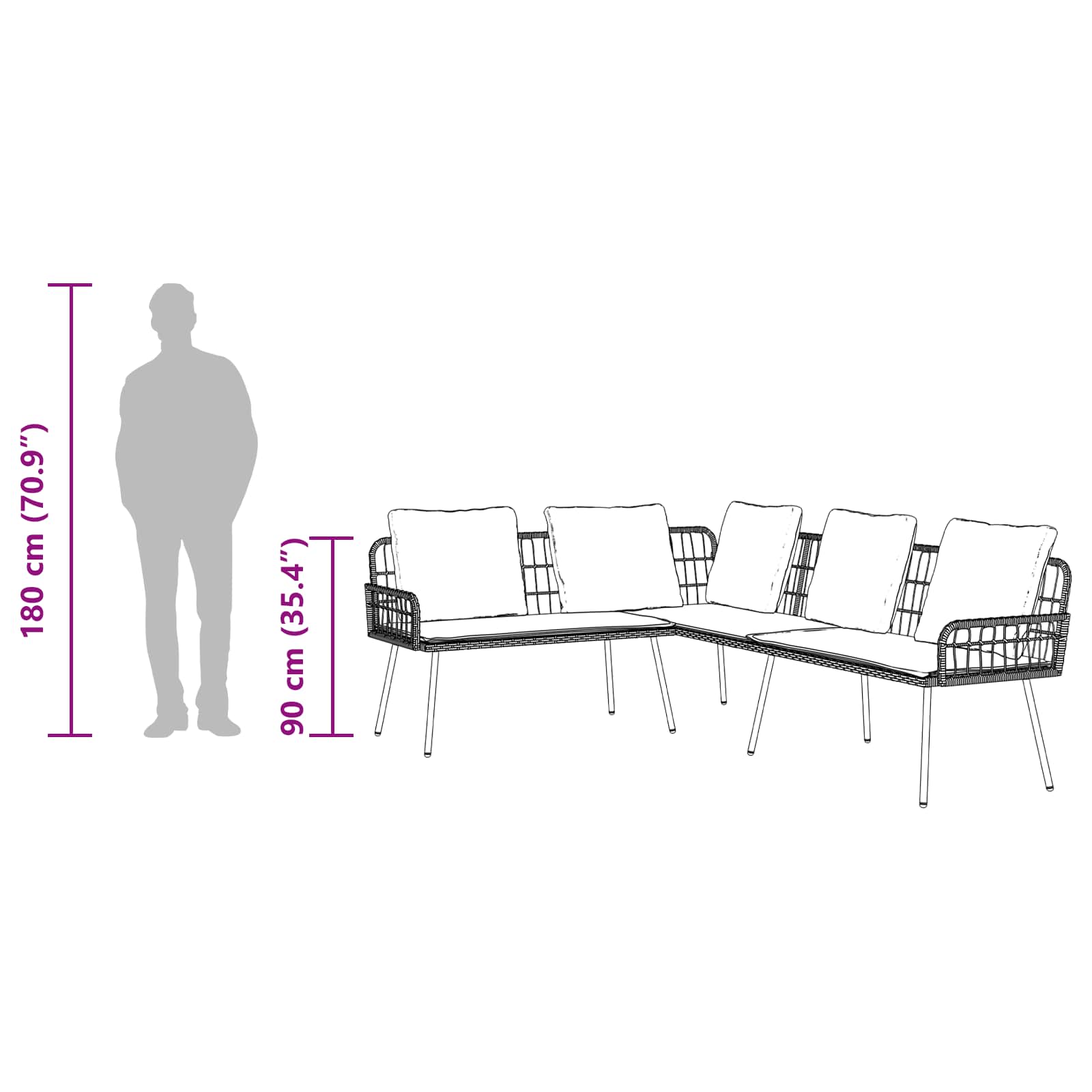 Havesofa Sæt Med Pude 2 Dele Polyrattan - Billede 8