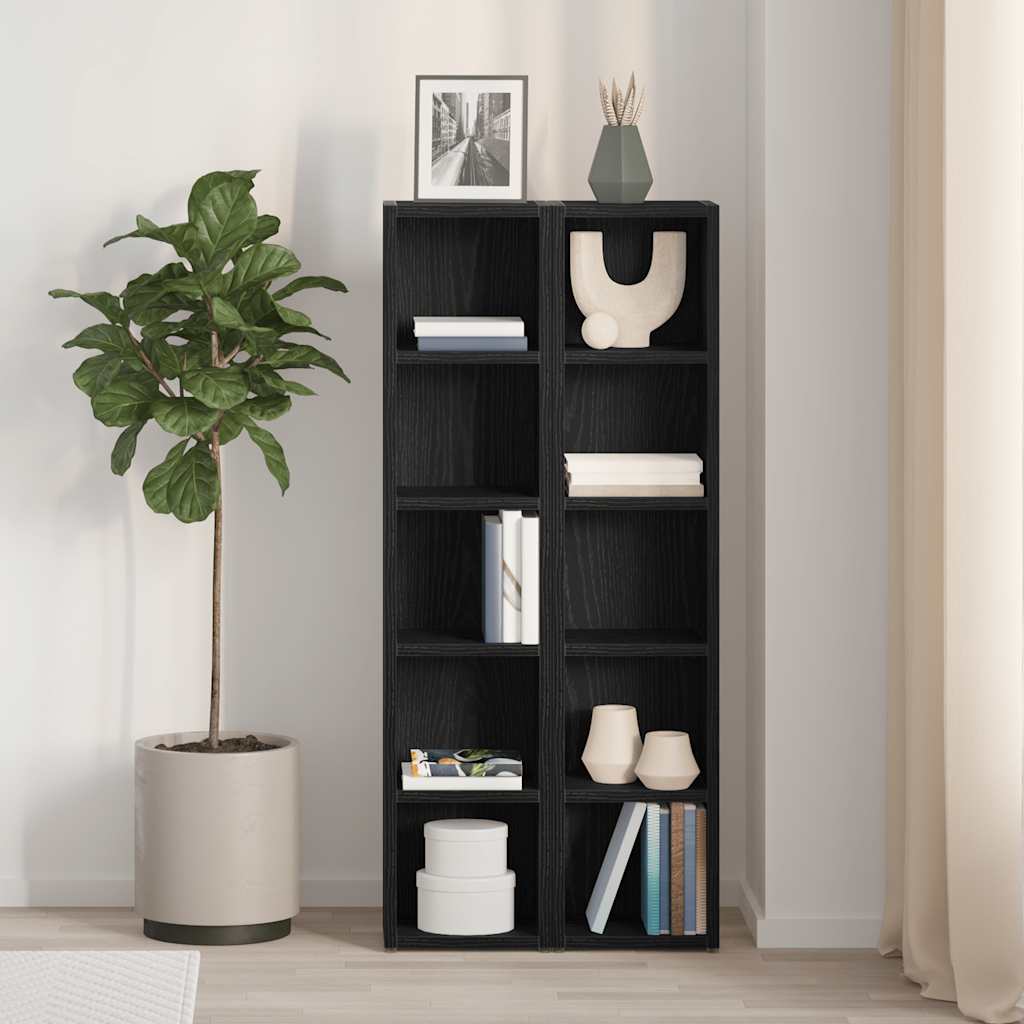 CD-reoler 2 Stk. 21x16x93,5cm Konstrueret Træ Sort Egetræsfarve - Billede 3