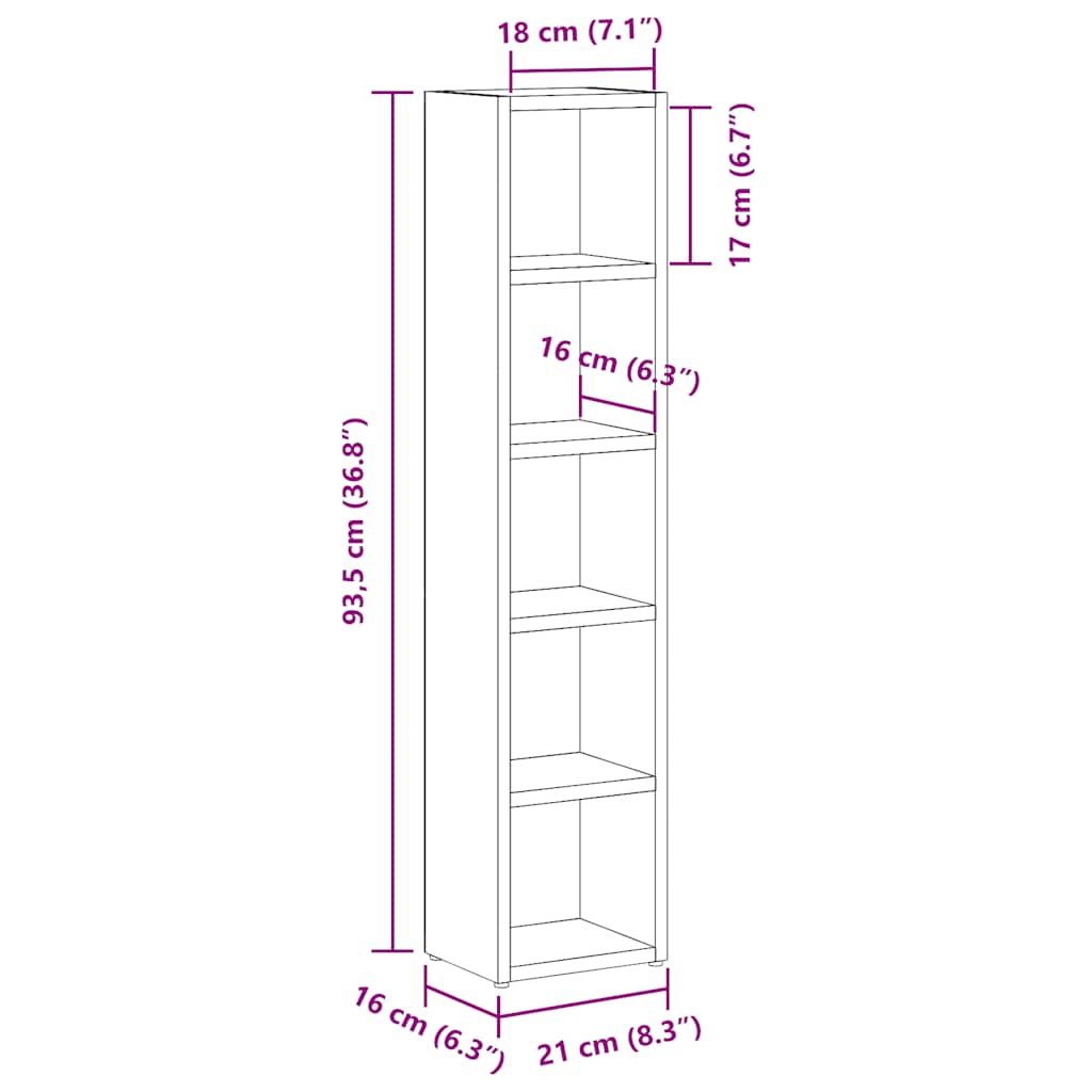 CD-reoler 2 Stk. 21x16x93,5cm Konstrueret Træ Sort Egetræsfarve - Billede 10