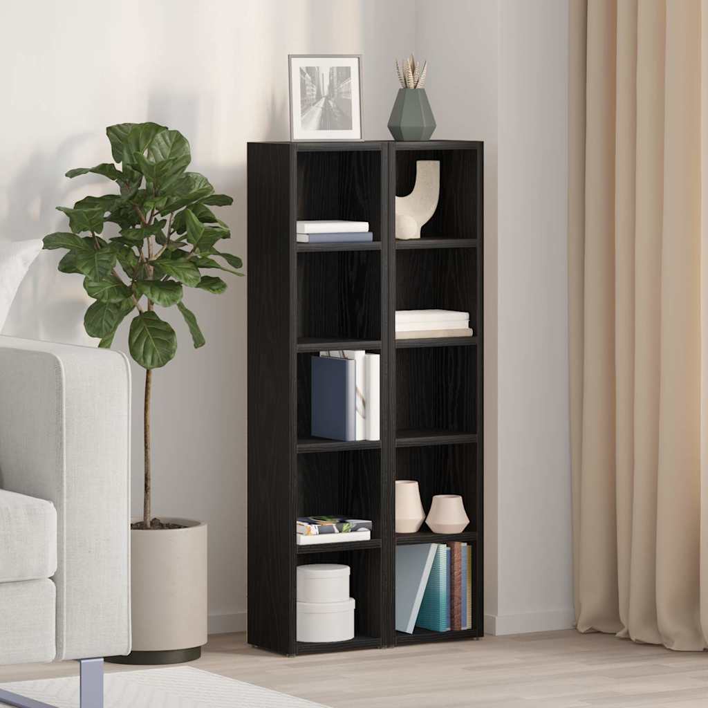 CD-reoler 2 Stk. 21x16x93,5cm Konstrueret Træ Sort Egetræsfarve - Hovedbillede