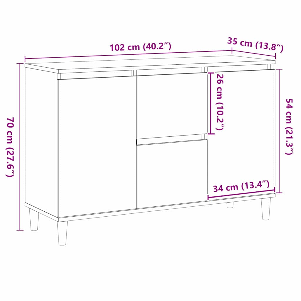 Sideboard Med Skuffe Sort 102 X 35 X 60 Cm Konstrueret Træ - Billede 11