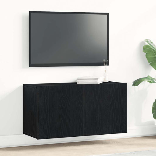 Tv-skab Sort Egetræ 80x30x41 Cm Konstrueret Træ - Hovedbillede