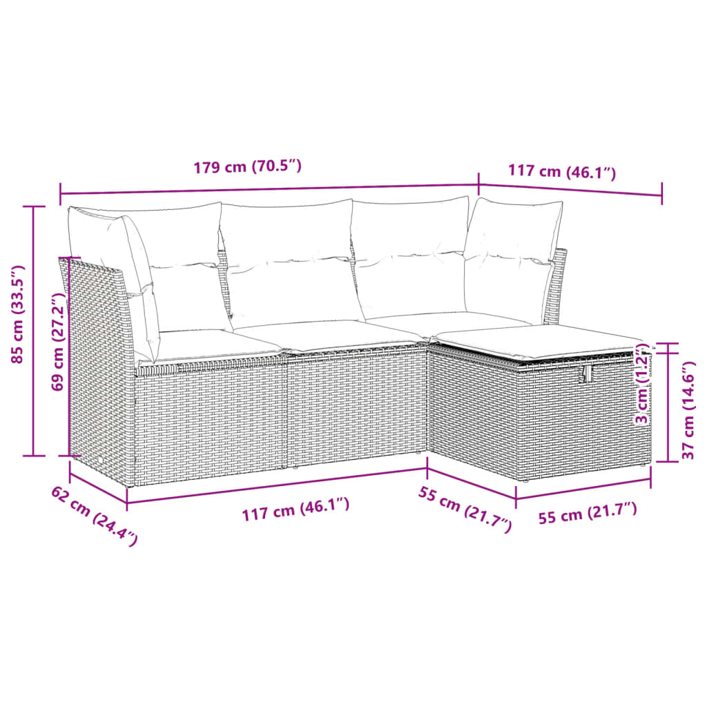 Sofasæt Til Haven 4 Dele Med Hynder Polyrattan - Billede 11