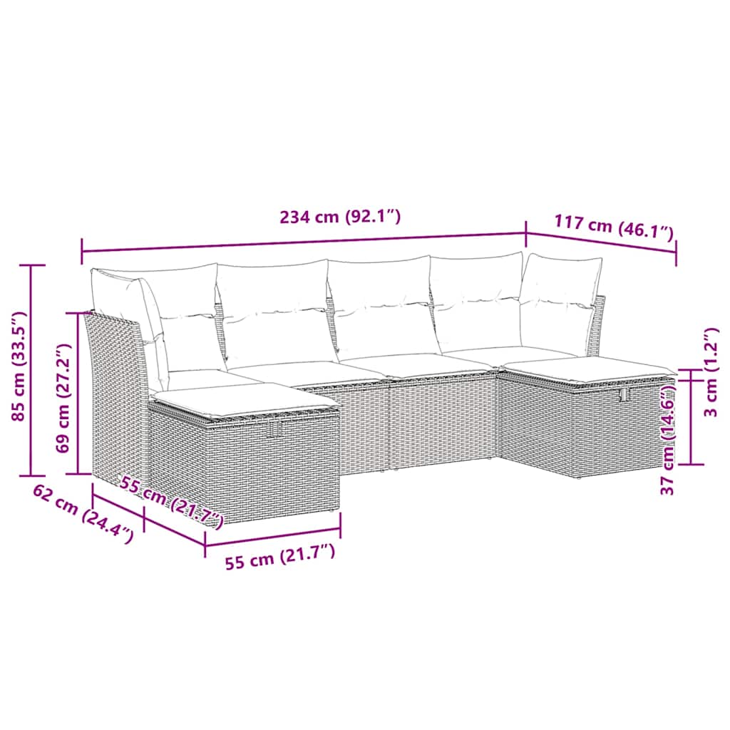 Sofasæt Til Haven 6 Dele Med Hynder Polyrattan - Billede 11