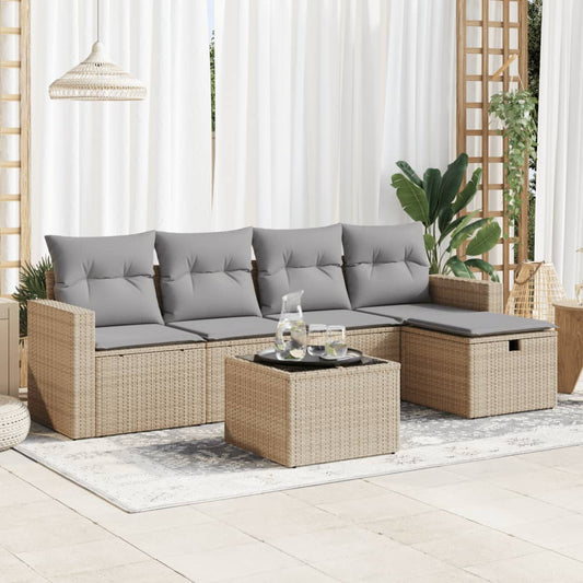 Sofasæt Til Haven 6 Dele Med Hynder Polyrattan Beige