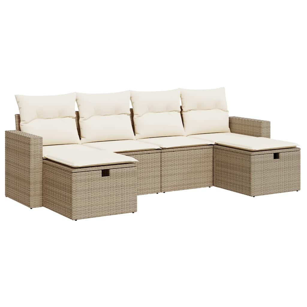 Sofasæt Til Haven 6 Dele Med Hynder Polyrattan - Billede 2