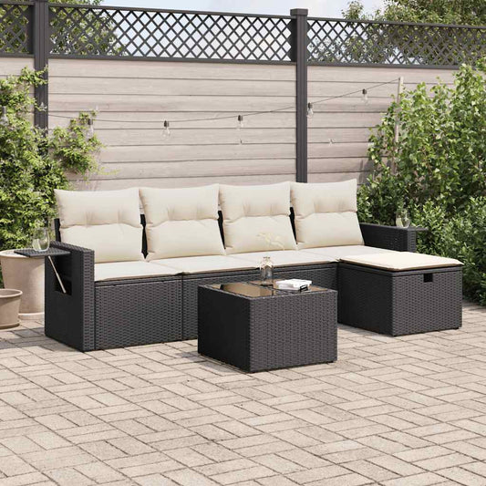 Sofasæt Til Haven 6 Dele Med Hynder Polyrattan Sort