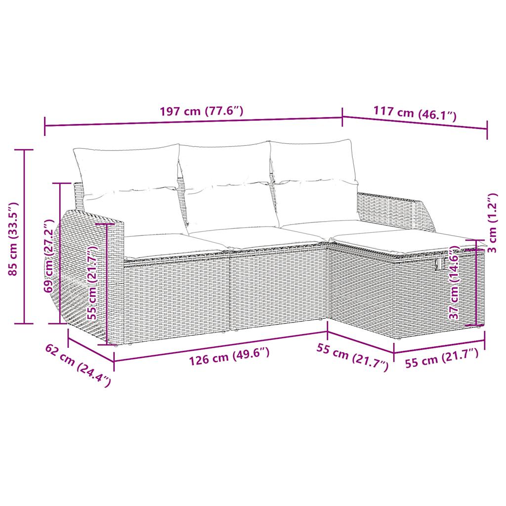 Sofasæt Til Haven 4 Dele Med Hynder Polyrattan - Billede 11