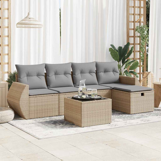 Sofasæt Til Haven 6 Dele Med Hynder Polyrattan Beige