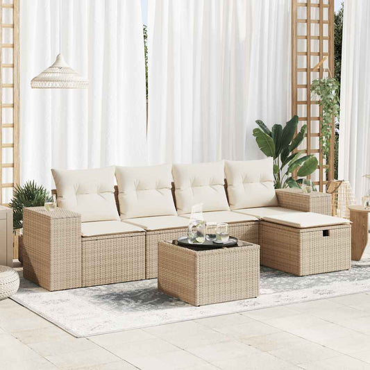 Sofasæt Til Haven 6 Dele Med Hynder Polyrattan Beige
