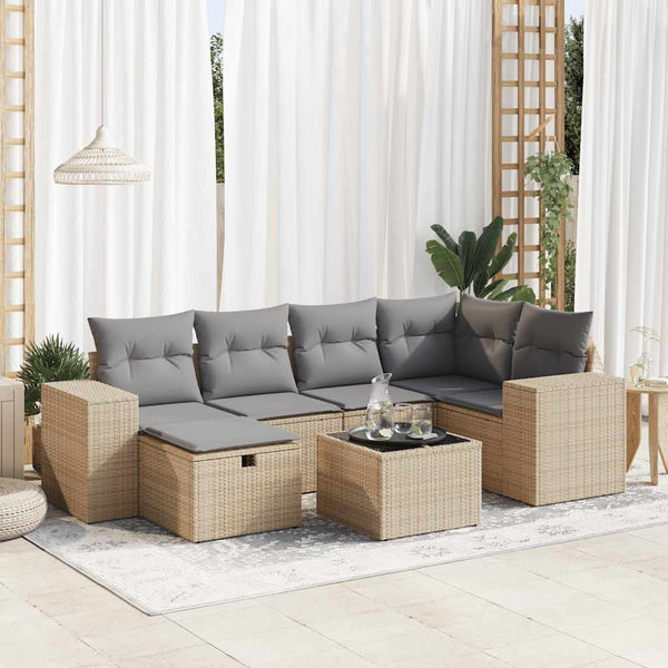 Sofasæt Til Haven 7 Dele Med Hynder Polyrattan Beige