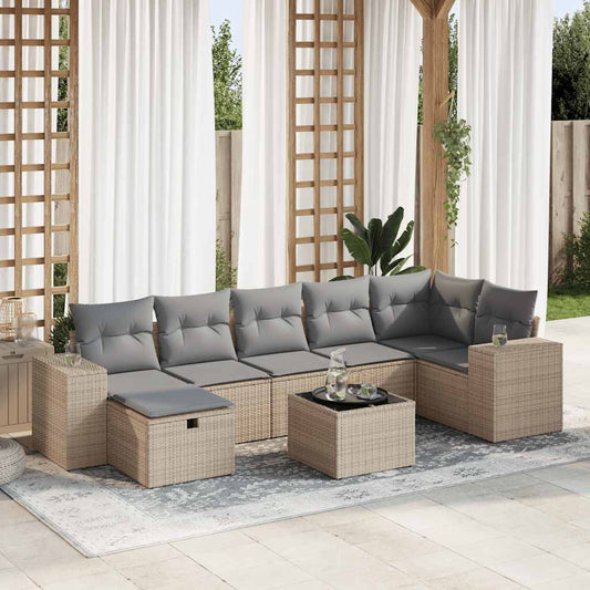 Sofasæt Til Haven 8 Dele Med Hynder Polyrattan Beige