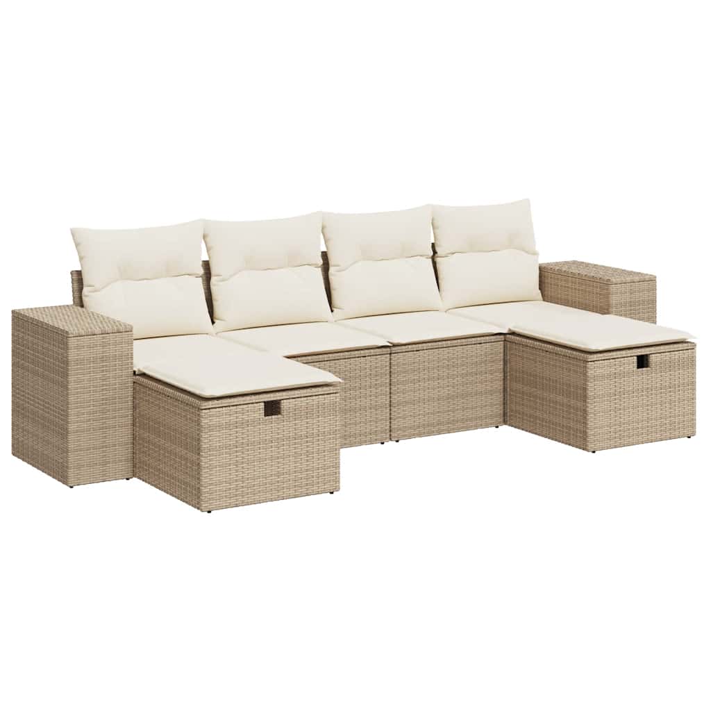 Sofasæt Til Haven 6 Dele Med Hynder Polyrattan - Billede 2