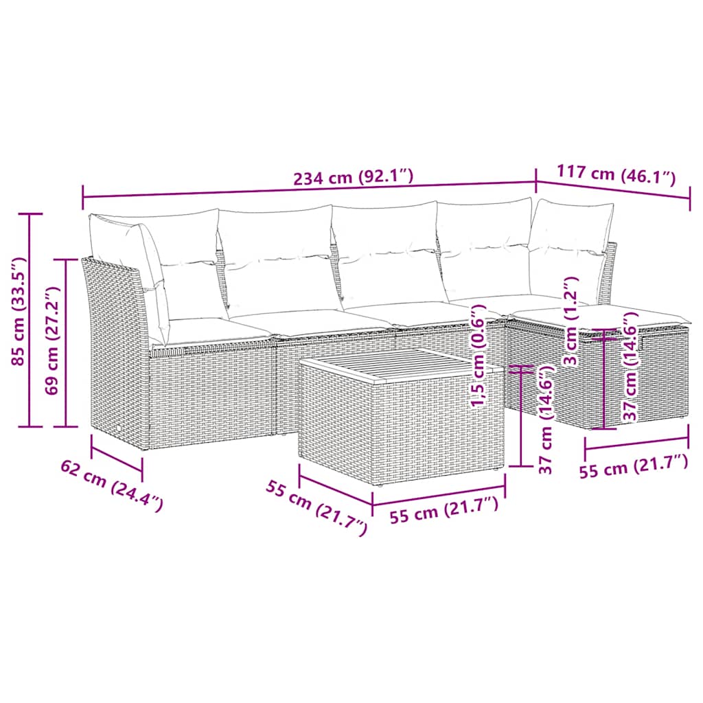 Sofasæt Til Haven 6 Dele Med Hynder Polyrattan - Billede 12