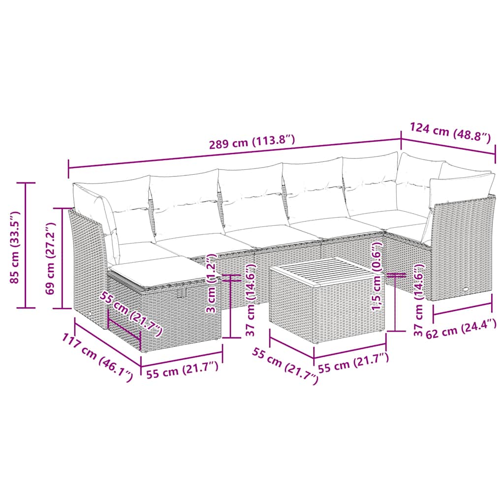 Sofasæt til Haven 8 Dele med Hynder Polyrattan Grå - billede 11