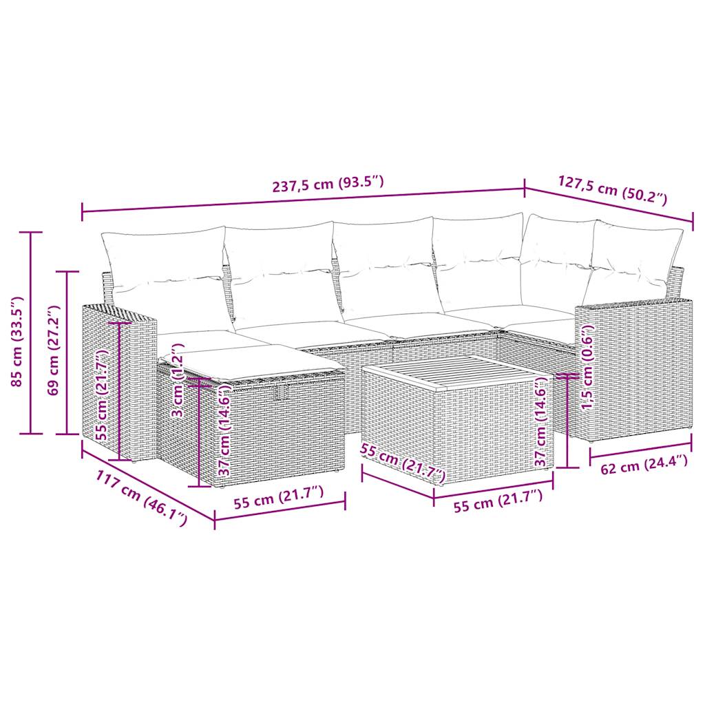 Sofasæt Til Haven 7 Dele Med Hynder Polyrattan - Billede 15