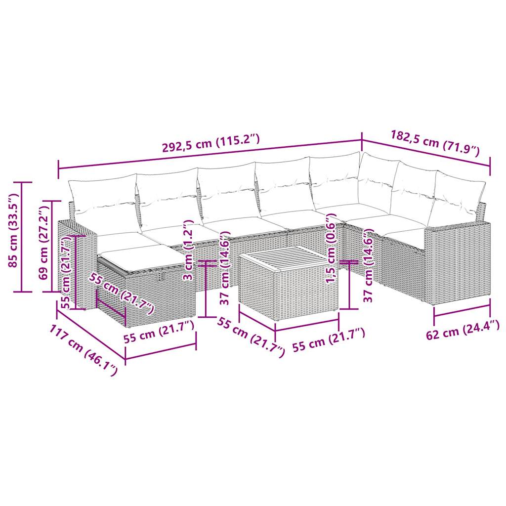Sofasæt Til Haven 9 Dele Med Hynder Polyrattan - Billede 15