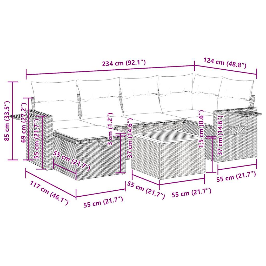 Sofasæt Til Haven 7 Dele Med Hynder Polyrattan - Billede 15