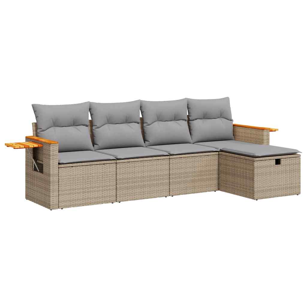 Sofasæt Til Haven 5 Dele Med Hynder Polyrattan Beige - Billede 2