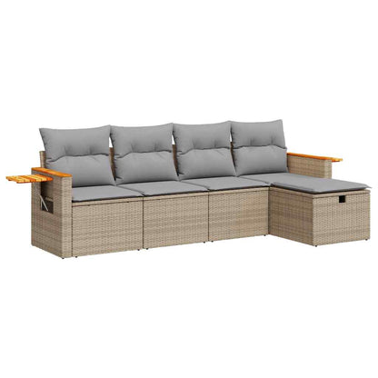 Sofasæt Til Haven 5 Dele Med Hynder Polyrattan Beige - Billede 2