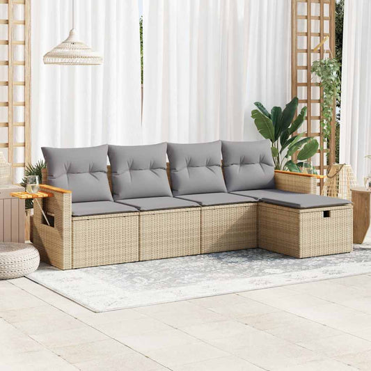 Sofasæt Til Haven 5 Dele Med Hynder Polyrattan Beige - Hovedbillede