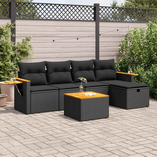 Sofasæt Til Haven 6 Dele Med Hynder Polyrattan Sort - Hovedbillede