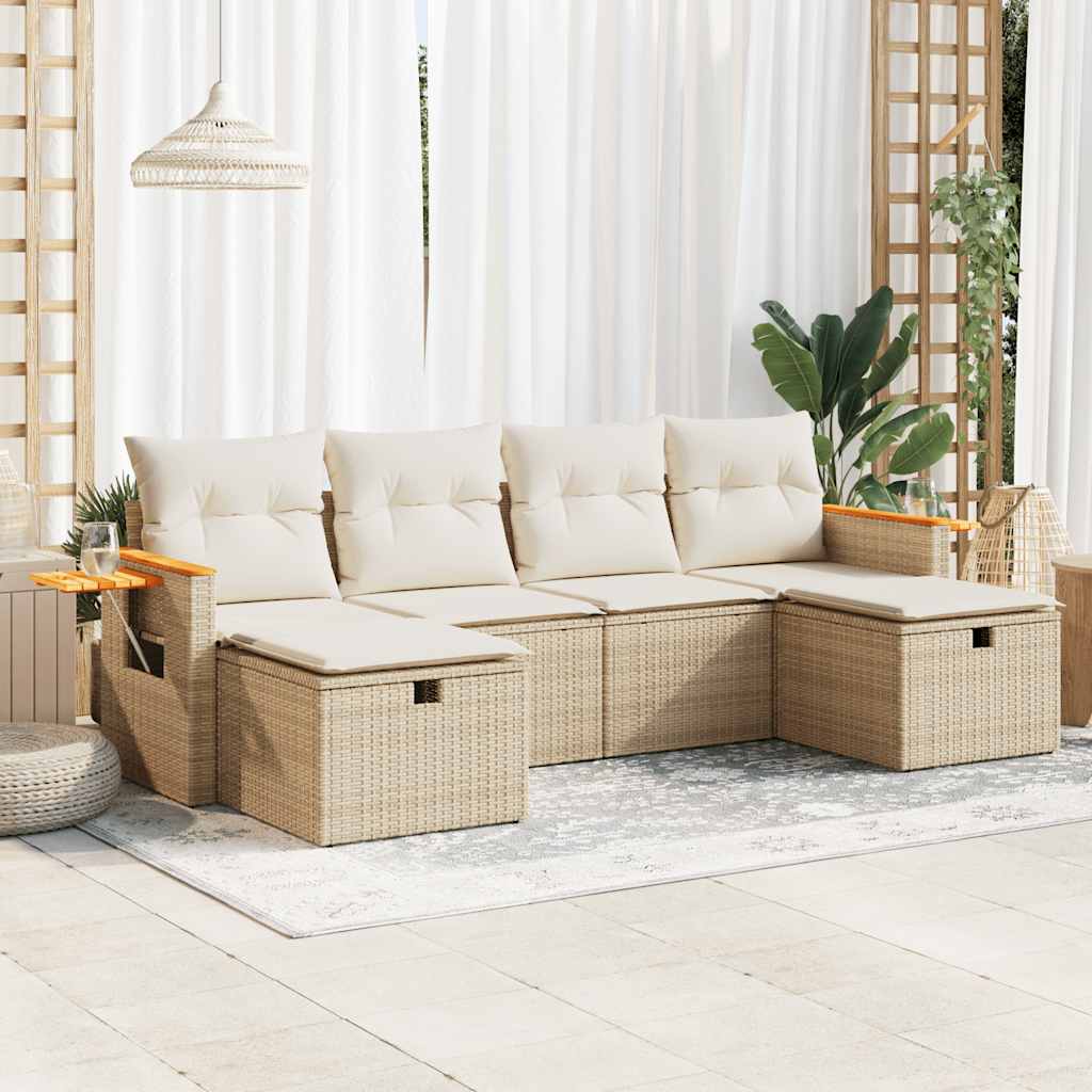 Sofasæt Til Haven 6 Dele Med Hynder Polyrattan - Hovedbillede