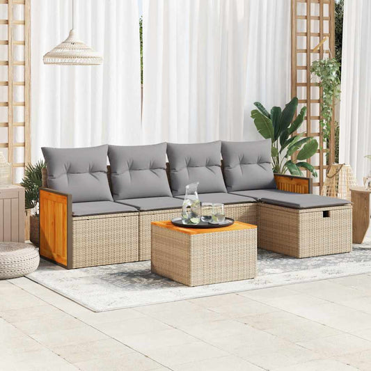 Sofasæt Til Haven 6 Dele Med Hynder Polyrattan Beige