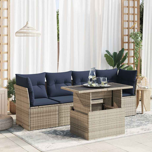 Sofasæt 5 Dele Med Hynder Polyrattan Akacietræ