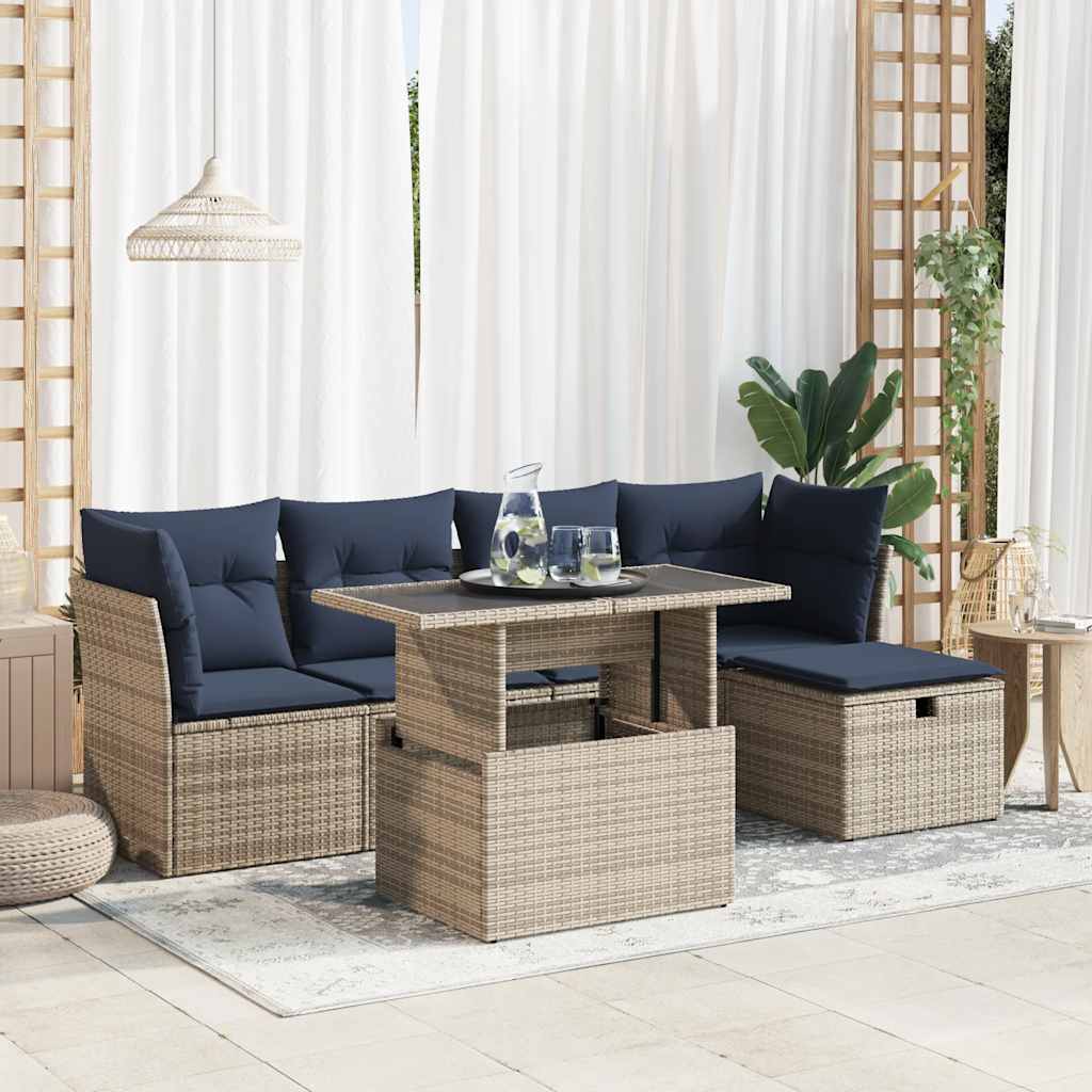 Sofasæt til Haven 6 Dele med Hynder Polyrattan Akacietræ - hovedbillede