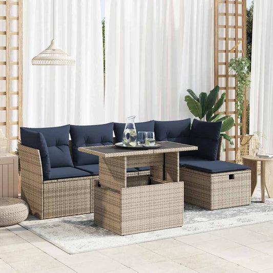 Sofasæt til Haven 6 Dele med Hynder Polyrattan Akacietræ - hovedbillede