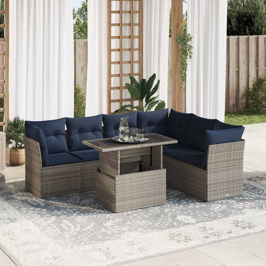 Sofasæt Til Haven 7 Dele Med Hynder Polyrattan Akacietræ Sort