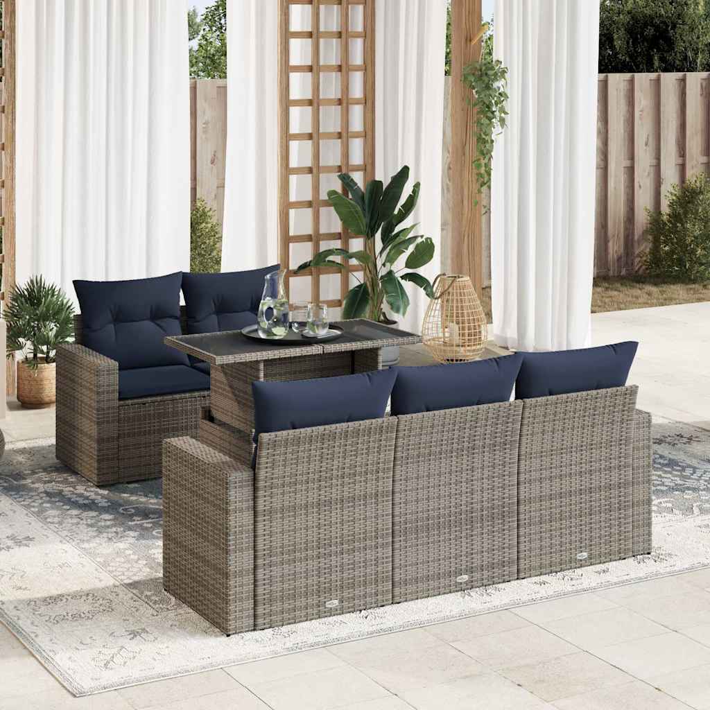 Sofasæt til Haven 6 Dele med Hynder Polyrattan Akacietræ - hovedbillede
