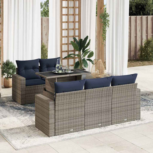 Sofasæt til Haven 6 Dele med Hynder Polyrattan Akacietræ - hovedbillede
