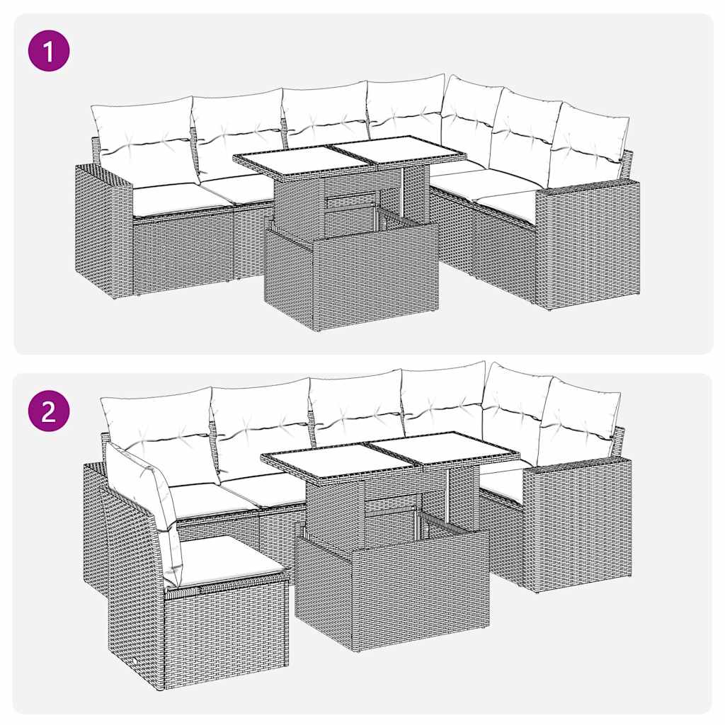 Sofasæt til Haven 7 Dele med Hynder Polyrattan Akacietræ Sort - billede 11