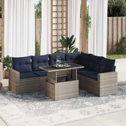 Sofasæt til Haven 7 Dele med Hynder Polyrattan Akacietræ Sort - hovedbillede