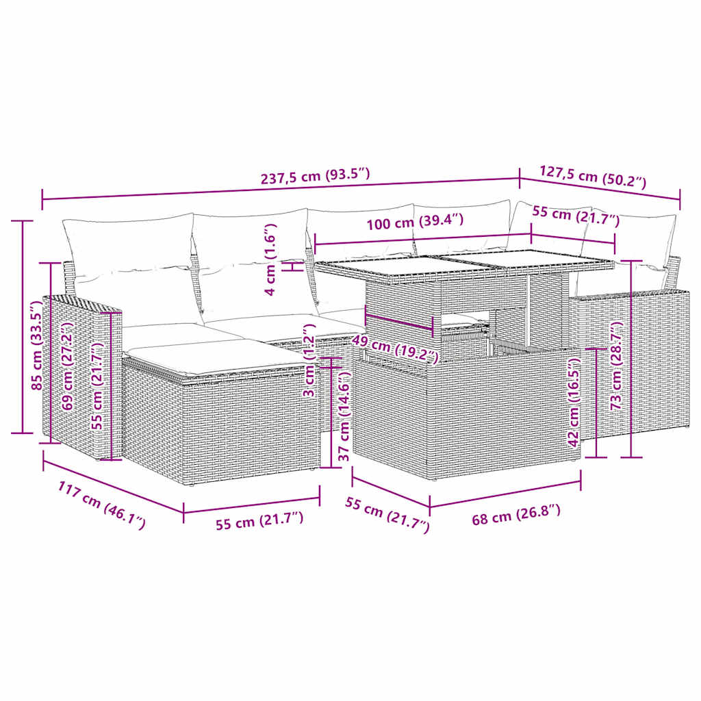 Sofasæt Til Haven 7 Dele Med Hynder Polyrattan - Billede 15