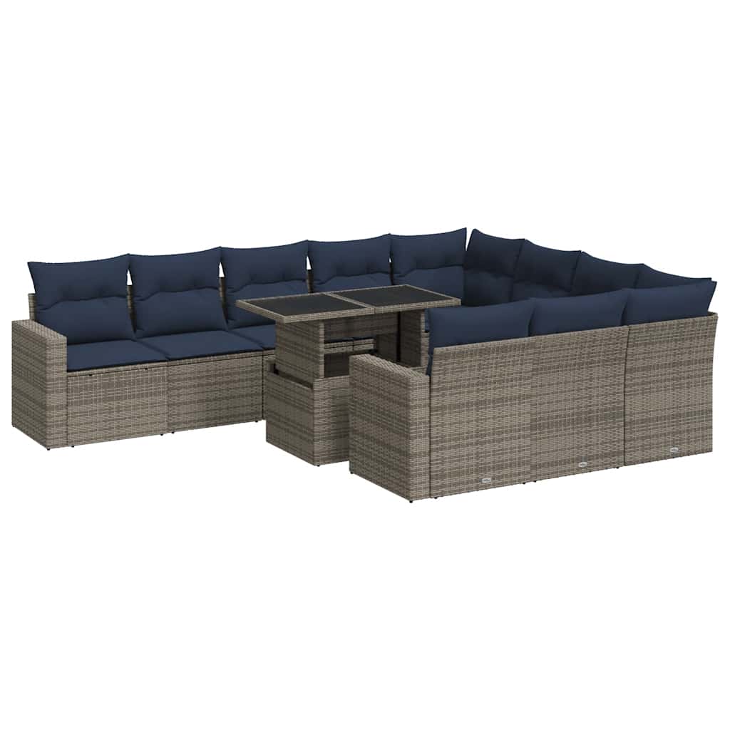 Sofasæt til Haven 11 Dele med Hynder Polyrattan Akacietræ Sort - billede 2