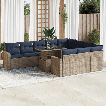 Sofasæt til Haven 11 Dele med Hynder Polyrattan Akacietræ Sort - hovedbillede