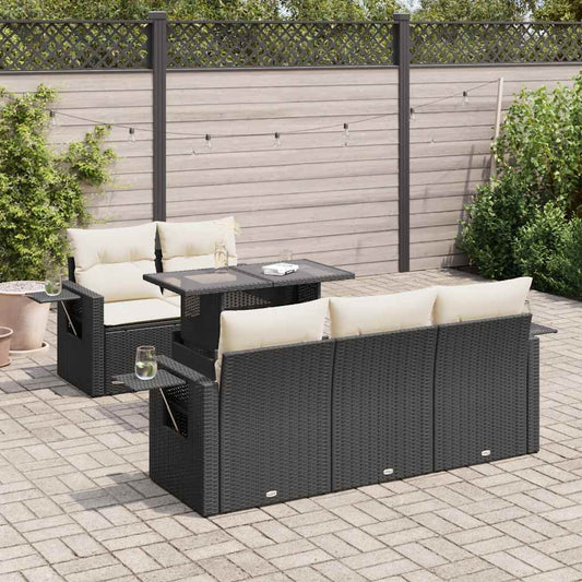 Sofasæt Til Haven 6 Dele Med Hynder Polyrattan Sort