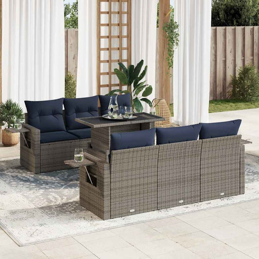 Sofasæt til Haven 7 Dele med Hynder Polyrattan Akacietræ Sort - hovedbillede