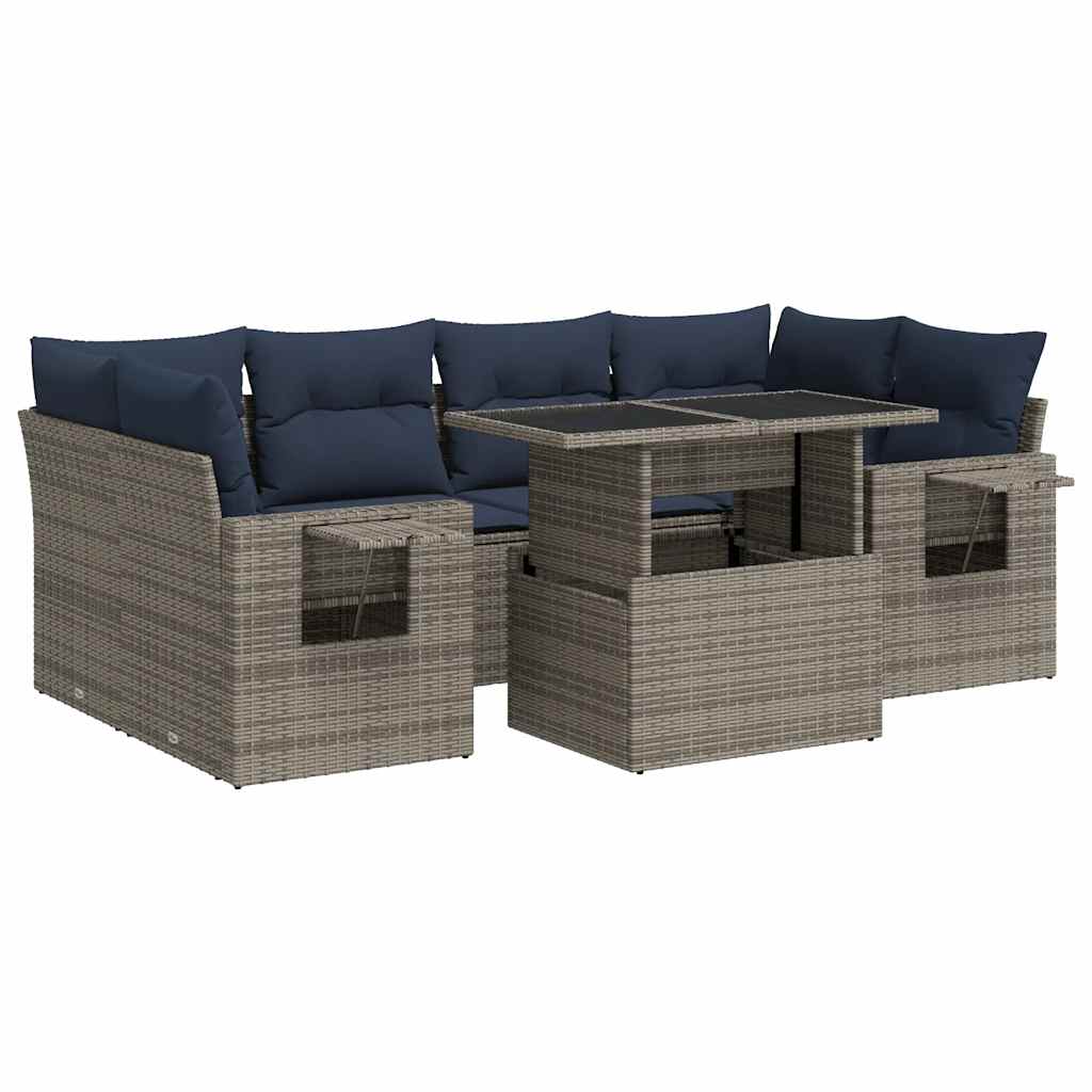 Sofasæt til Haven 7 Dele med Hynder Polyrattan Akacietræ Sort - billede 2