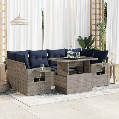 Sofasæt til Haven 7 Dele med Hynder Polyrattan Akacietræ Sort - hovedbillede