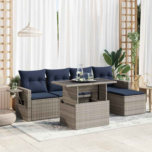 Sofasæt til Haven 6 Dele med Hynder Polyrattan Akacietræ - hovedbillede