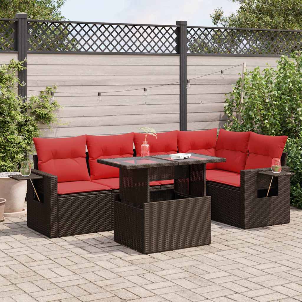 Sofasæt til Haven 6 Dele med Hynder Polyrattan Akacietræ Brun - hovedbillede