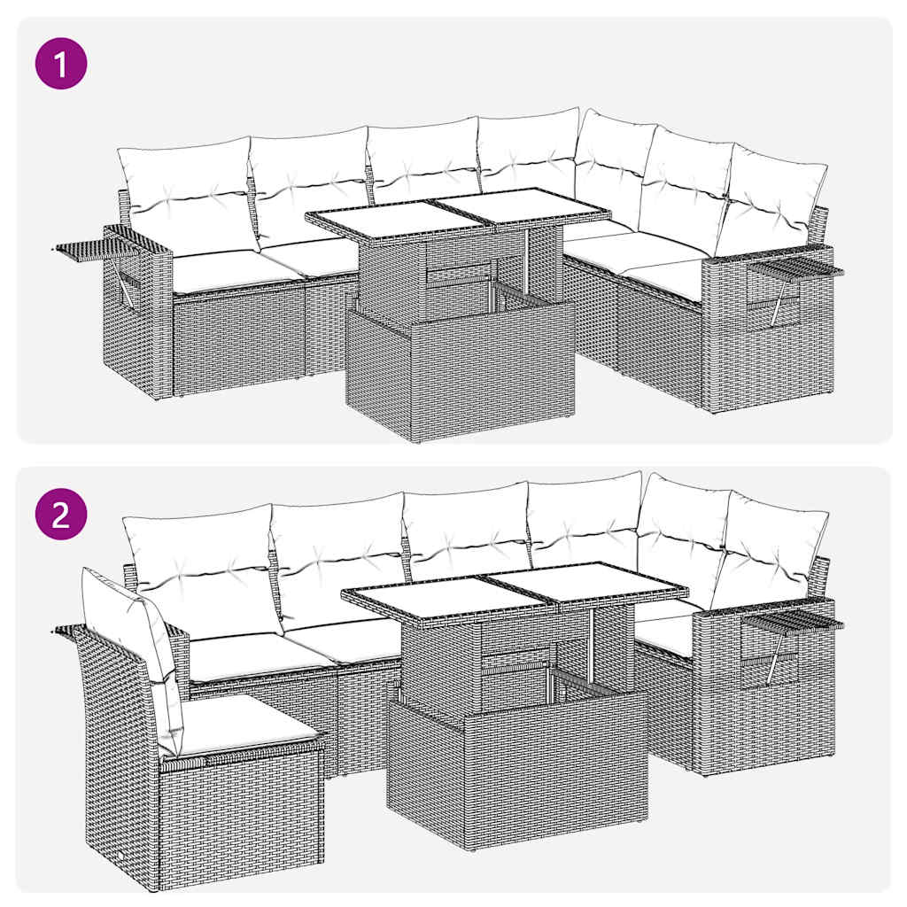 Sofasæt til Haven 7 Dele med Hynder Polyrattan Akacietræ Sort - billede 12