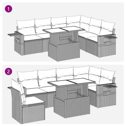 Sofasæt til Haven 7 Dele med Hynder Polyrattan Akacietræ Sort - billede 12