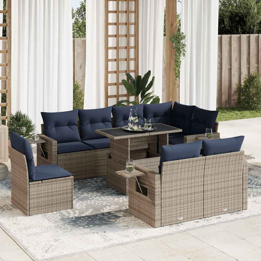 Sofasæt til Haven 9 Dele med Hynder Polyrattan Akacietræ Brun - hovedbillede