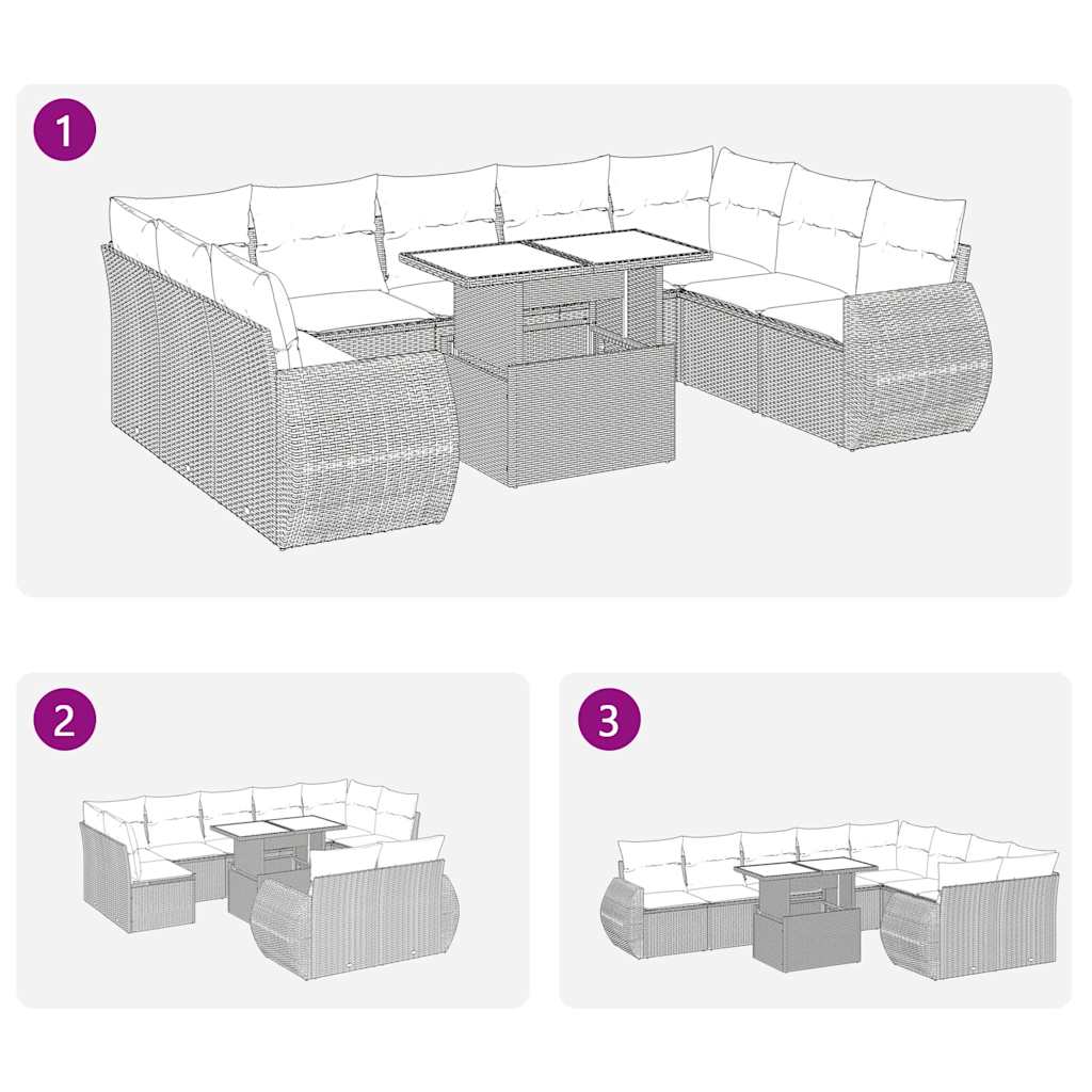 Sofasæt Til Haven 10 Dele Med Hynder Polyrattan - Billede 11