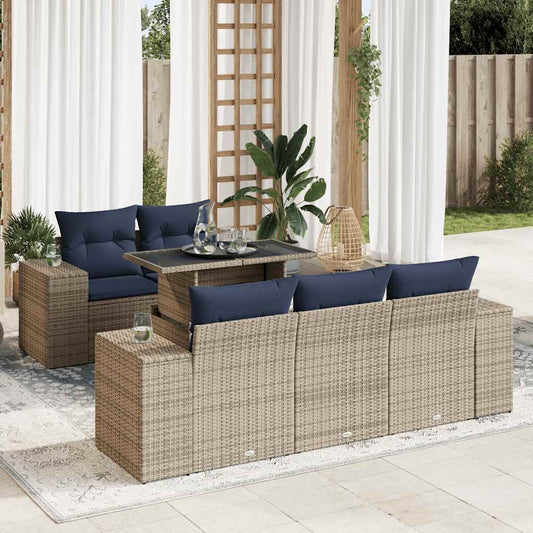 Sofasæt til Haven 6 Dele med Hynder Polyrattan Akacietræ - hovedbillede